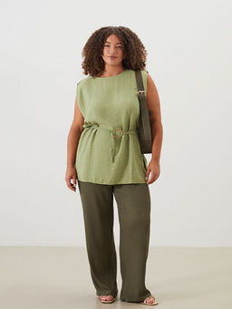 Beli Lastikli Dokulu Geni? Pa?a Kad?n Pantolon