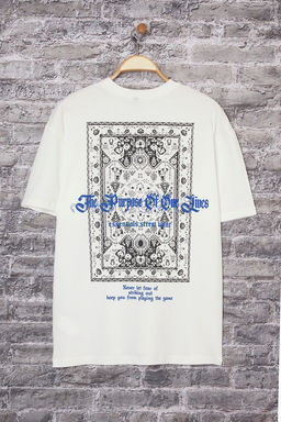 TRENDYOL MAN Ekru Oversize/Genis Kesim Yaz? Bask?l? %100 Pamuk T-Shirt TMNSS25TS00227 - Trendyolmilla фото 4