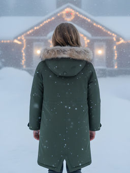 Парка зимняя подростковая для девочки с капюшоном и мехом темно-зеленого цвета 9536TZ - Valianly фото 2