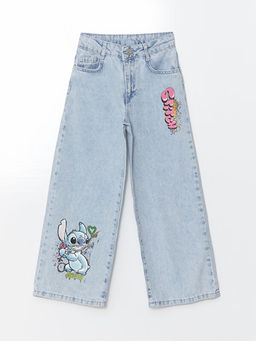 Beli Ayarlanabilir Lastikli Lilo ve Stitch Bask?l? K?z ?ocuk Jean Pantolon