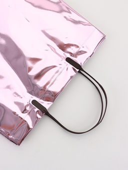 Пакет подарочный ПВХ, голография, розовый, пластиковая ручка, 26×22.5×10 см