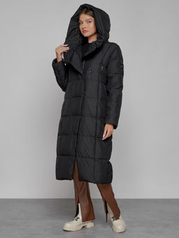 Пальто утепленное с капюшоном зимнее женское черного цвета 13363Ch - Visdeer фото 5