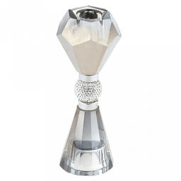 Подсвечник стеклянный "Гроза" h15см, чаша д3,5см, h2,5см, отвинчивающаяся, основание д5см, двухсторонний, 1 шарм с кристаллами, дымчатый, в коробке (Китай)