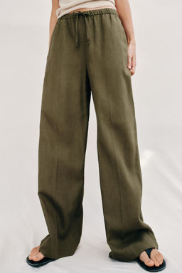 PANTAL?N RECTO CON LINO / Khaki - Zara фото 2