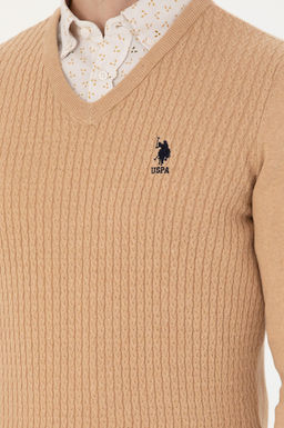 Свитер мужской U.S. Polo Assn песочный меланж хлопок  фото 14