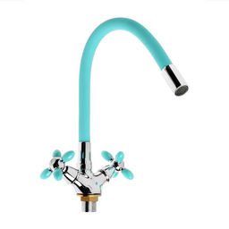 Смеситель для кухни Accoona A4882K-1, двухвентильный, с гибким изливом, голубой