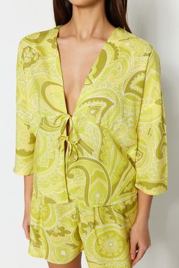 Trendyolmilla Cok Renkli Etnik Desenli Baglama/Fiyonk Detayl? Viskon Sortlu Dokuma Pijama Tak?m? THMSS23PT00165  фото 9