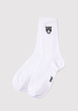 Kaplan Bask?l? Beyaz Soket Corap