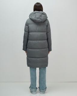 Пальто зимнее утепленное с капюшоном женское темно-серого цвета 7618TC - Visdeer фото 5