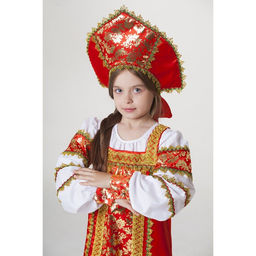 Русский народный костюм Любавушка, платье-сарафан, кокошник, р-р 30, рост 110-116 см, красный - Страна карнавалия фото 4