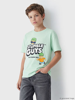 Bisiklet Yaka Stumble Guys Bask?l? Erkek ?ocuk Ti??rt