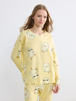 Bisiklet Yaka Desenli Kad?n Pijama Tak?m