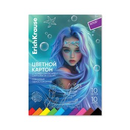 АКЦИЯ Цена за 10 шт. Цветной картон глянцевый на клею ErichKrause, Aquamarine, А4, 10 листов, 10 цветов (школьно-письменные принадлежности)