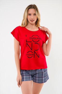 Пижама женская из футболки и шорт из кулирки Алиса красный