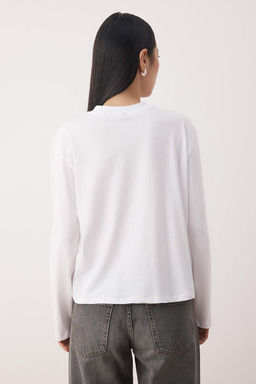 Siyah-Beyaz 2li Paket %100 Pamuk Regular Kal?p Uzun Kollu Dik Yaka Orme T-Shirt TWOAW26TS00006