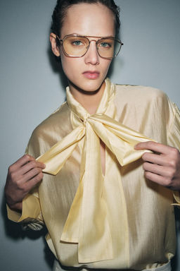CAMISA SATINADA LAZADAS ZW COLLECTION / Amarillo - Zara фото 9