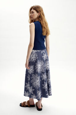 ЕВТ 7029/синий,крупные астры юбка жен