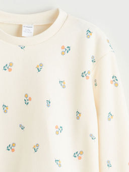 Bisiklet Yaka ?i?ekli K?z ?ocuk Sweatshirt