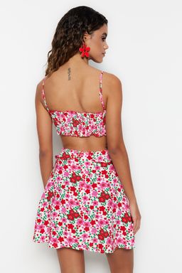 TRENDYOLMILLA Cicek Desenli Mini Dokuma Cut Out/Pencere Plaj Elbisesi TBESS21EL1054