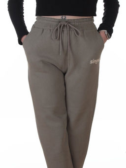 2623 GRAY/GREEN Штаны утепленные спортивные женские (85% хлопок, 10% полиэстер, 5% спандекс)