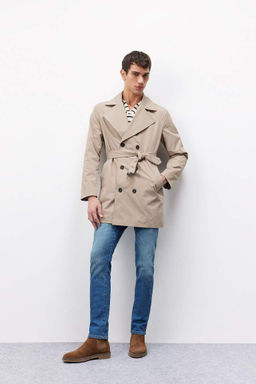Slim Fit Dar Kesim Dugmeli Kemerli Trenckot - Defacto фото 3