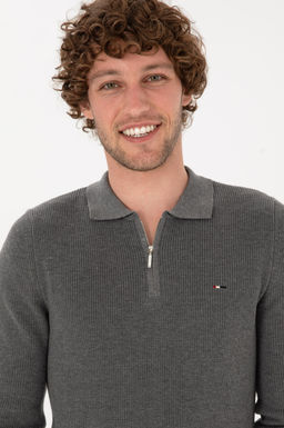 Erkek Regular Fit Fermuarl_ Gri Melanj Basic Kazak - U.s. polo assn фото 2