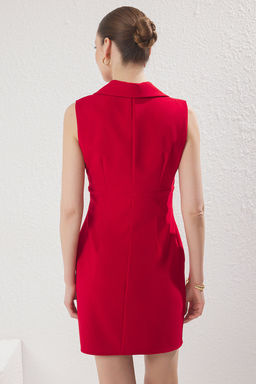 K?rm?z? eket Yaka Dugmeli Mini Dokuma Elbise TWOSS25EL00625