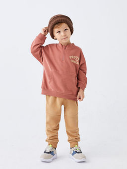 Dik Yaka Uzun Kollu Bask?l? Erkek Bebek Sweatshirt ve E?ofman Alt 2li Tak?m