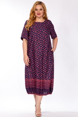 Платье синее с розовым принтом из вискозы plus size - Almond фото 3