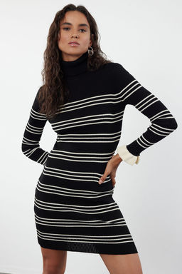 Siyah Mini Triko Cizgili Elbise TWOAW24EL00470
