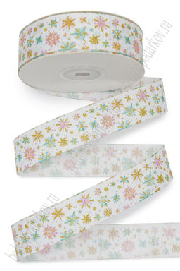 Лента репсовая 2,5 см*25 ярд с рисунком "Снежинки" SF-6131, №5