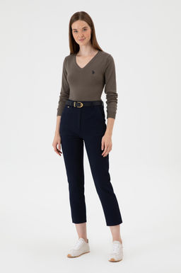 Kad_n A__k Lacivert Carrot High Waist Fit Kanvas Pantolon