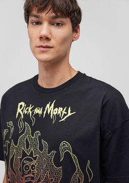 Rick and Morty Bask?l? Siyah Tisort - Mavi фото 6