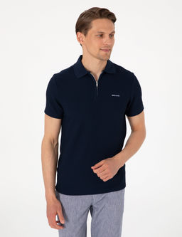 Lacivert Slim Fit _rme Dokulu Polo Yaka Ti__rt