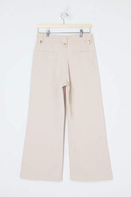 Ekru DOKUMLU Kemer Detayl? %100 Pamuk Yuksek Bel K?sa Wide Leg Jeans TWOSS26JE00208 - Trendyolmilla фото 7