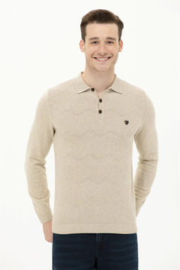 Мужской трикотажный свитер с воротником поло и каменным меланжом Неожиданная скидка в корзине - U.s. polo assn фото 3