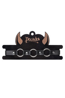 Чокер-ошейник Pecado BDSM, с кольцами в виде цепочки, натуральная кожа, чёрный