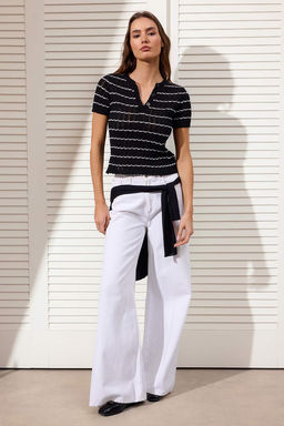 Siyah Pamuklu Cizgili Bisiklet Yaka Triko Bluz TWOSS26BZ00130