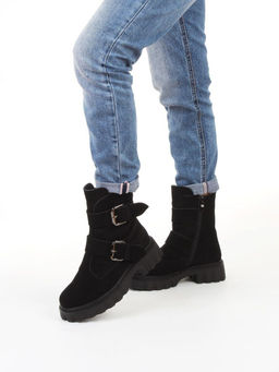 04-PAX40-2Z BLACK Ботинки зимние женские (натуральная замша, 100% шерсть) размер 38 маломерит на пол