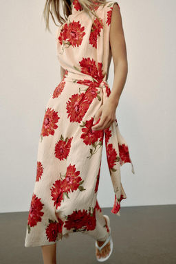 VESTIDO MIDI ESTAMPADO FLORAL CINTUR?N / Crudo / Rojo - Zara фото 3