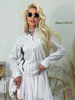 Блузка рубашка вполоску с принтом