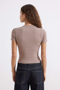 Vizon Dugme Detayl? Fitilli Fitted/Vucuda Oturan Esnek Orme Bluz TWOSS24BZ00536