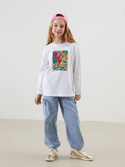 Bisiklet Yaka Bask?l? Unisex ?ocuk Ti??rt