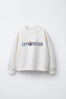 SWEATSHIRT WITH SLOGAN AND TEDDY BEAR PRINT