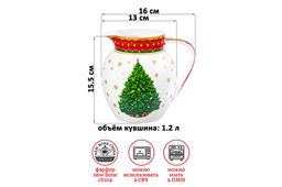 Кувшин 1,2 л 16*13*15,5 см Новогодняя ёлка красный узор, NEW BONE CHINA - Elan gallery фото 2