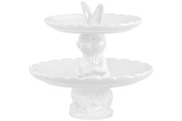 Блюдо-этажерка 2-х ярусная 25,5*25,5*23,5 см "Кролик" на ножке, фарфор