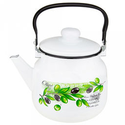 "Оливия-А" Чайник эмалированный 3,5л, металлическая крышка с пластмассовой ручкой-кнопкой, подвижная металлическая ручка, белый (Россия)