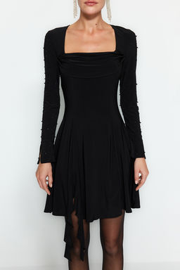 TRENDYOLMILLA Siyah Inci Aksesuarl? Orme K?sa S?k Abiye Elbise TPRAW24EL00259  фото 4