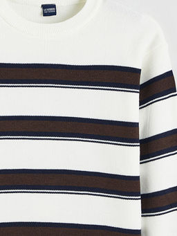 Bisiklet Yaka ?izgili Erkek ?ocuk Triko Kazak