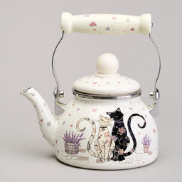 ЧАЙНИК AGNESS ЭМАЛИРОВАННЫЙ СО СЪЕМНЫМ ФИЛЬТРОМ ИЗ НЖС СЕРИЯ LAVANDER CATS, 0,85 Л